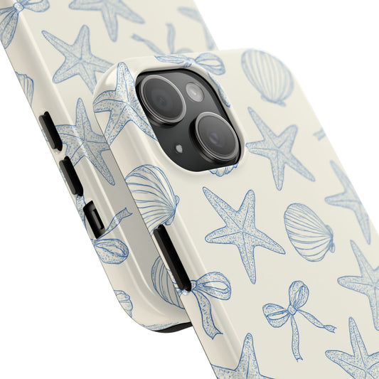 Blue aegean shells and starfish phone case