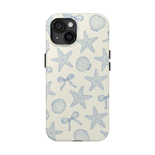 Blue aegean shells and starfish phone case